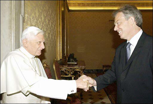 Former UK Labour PM Tony Blair met with Pope Benedict XVI at the Vatican